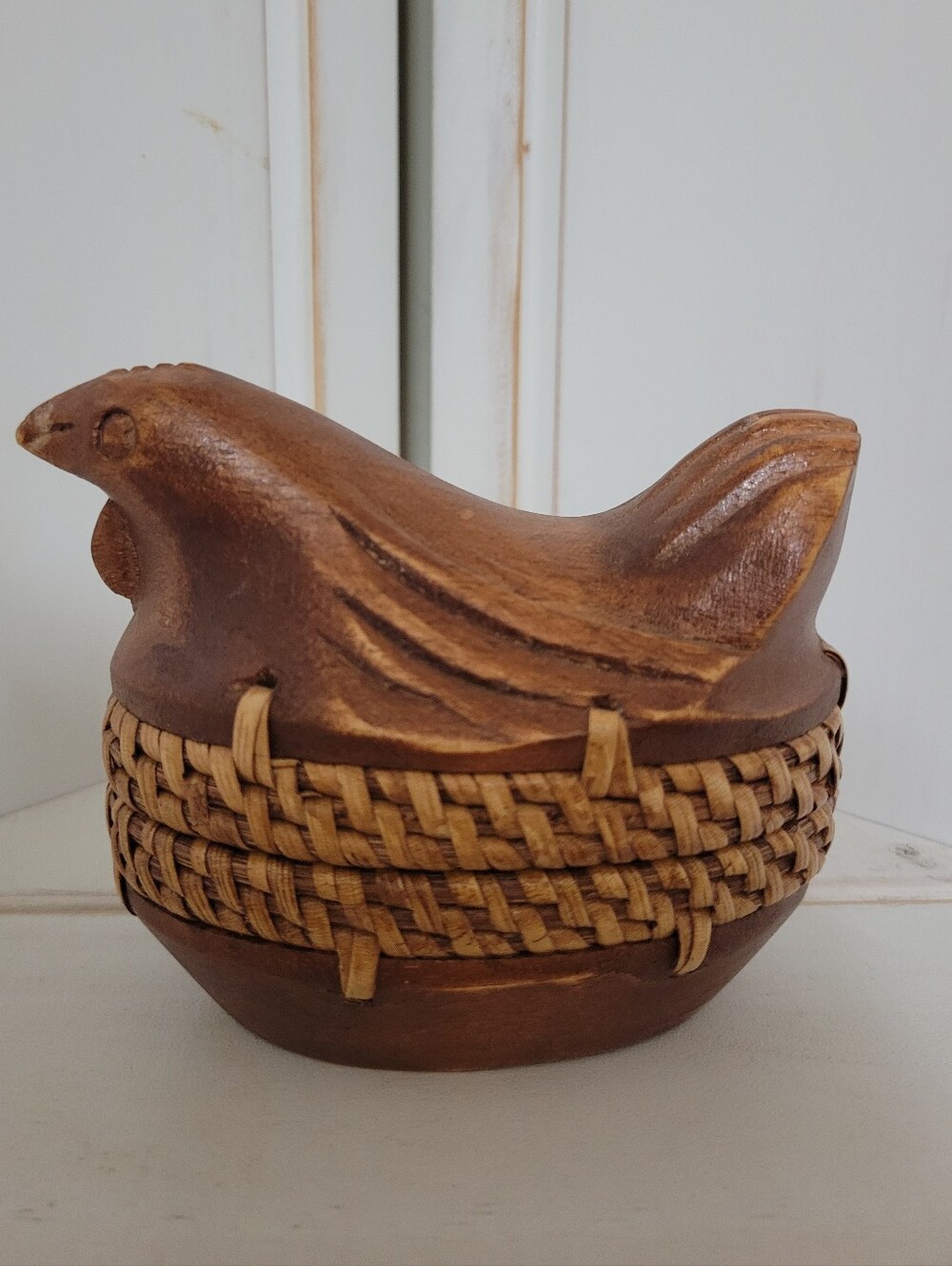 Vintage Wooden Hen On Nest Trinket Box
